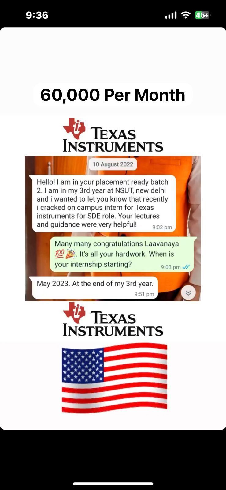 Texas Instruments — ₹60,000/month