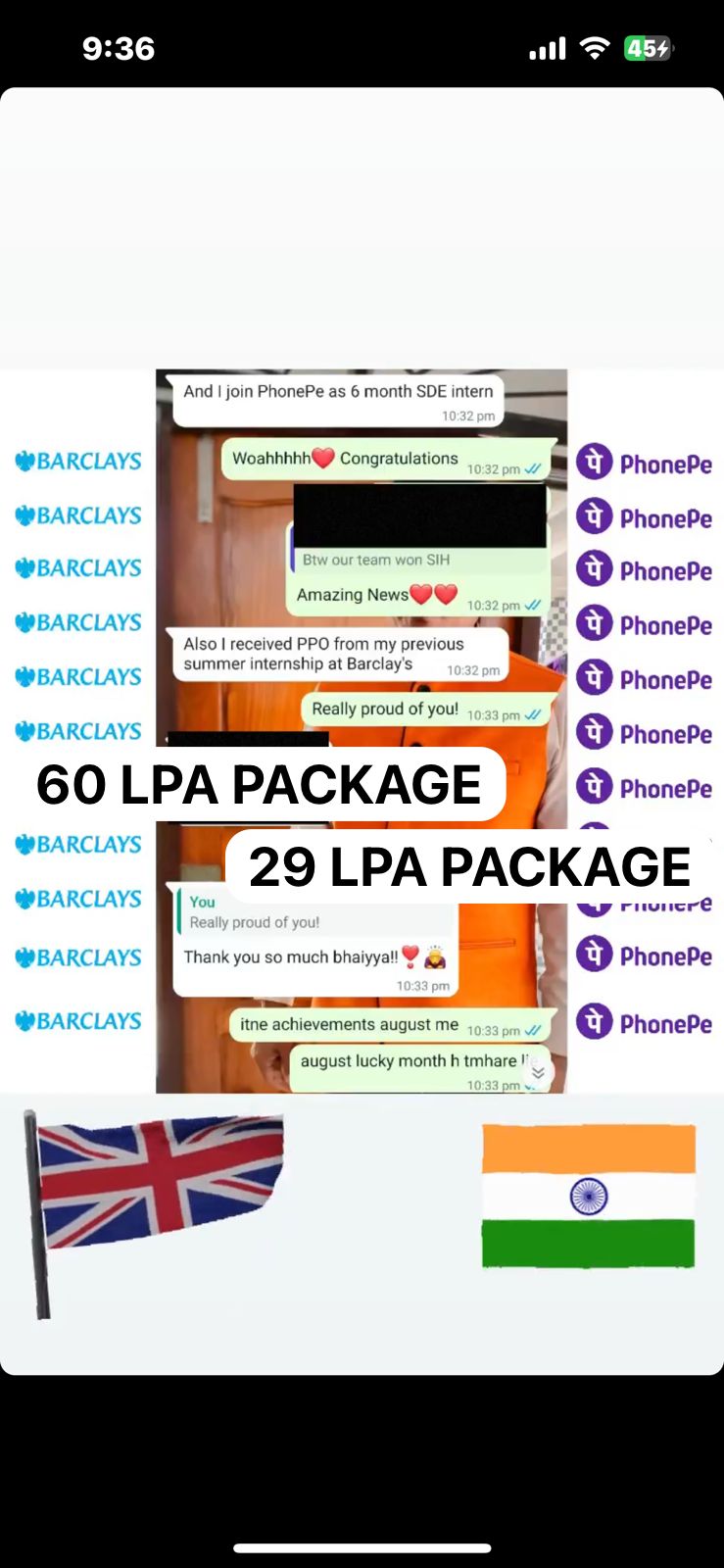Barclays — ₹60 LPA and PhonePe — ₹29 LPA