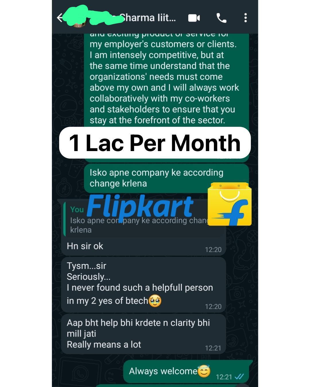 Flipkart — ₹1 Lakh/month, with Super Mentor feedback