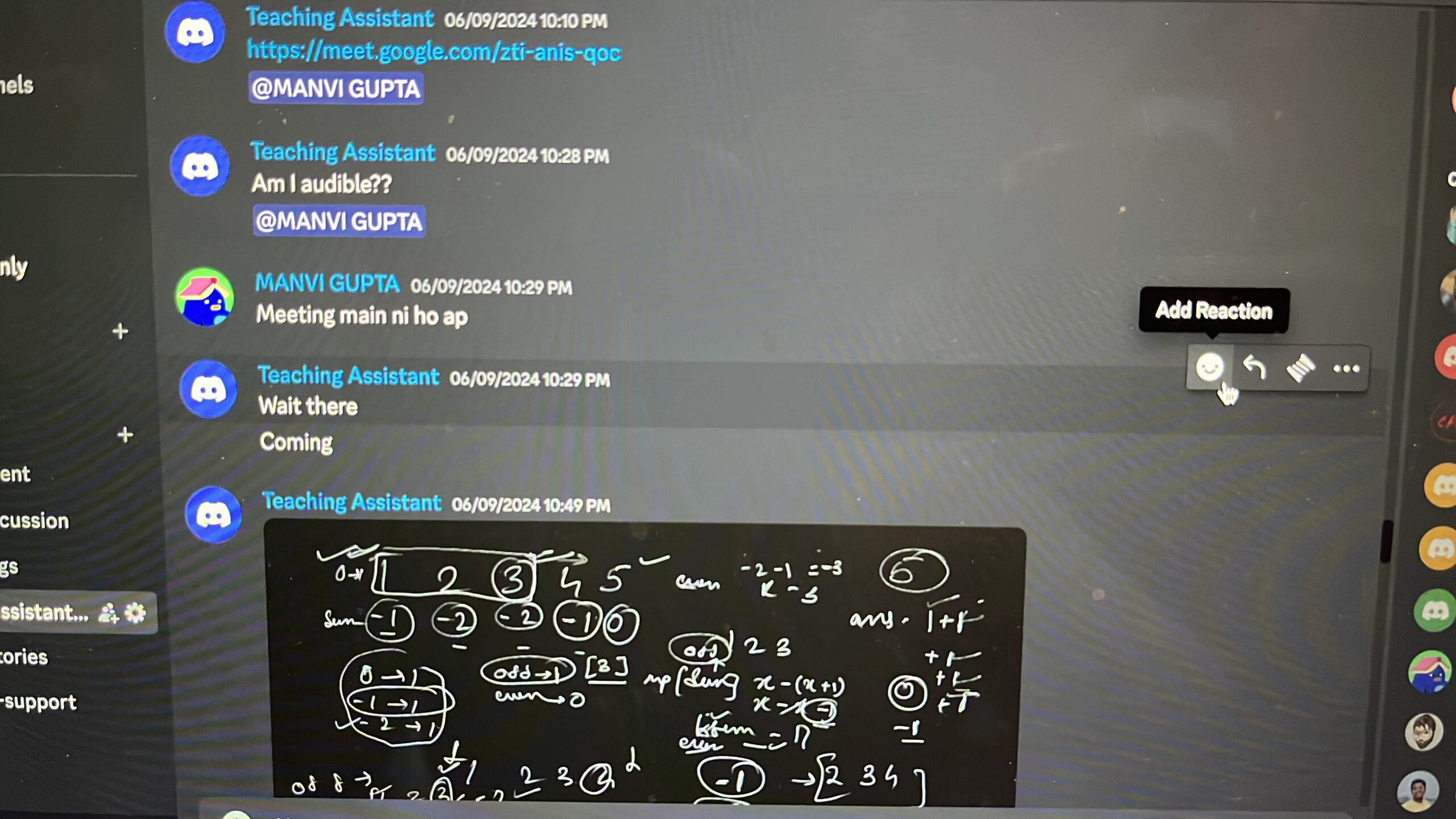 Teaching assistants solving doubts live on Google Meet
