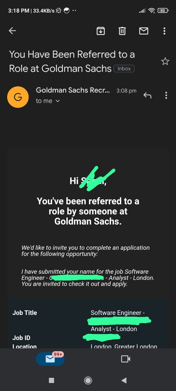Goldman Sachs London referral