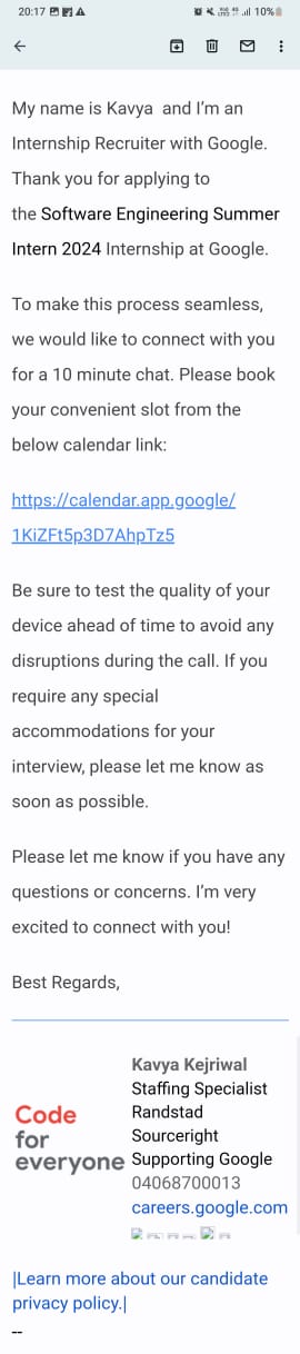 Google interview scheduled through CS FOR ALL’s network