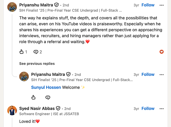 LinkedIn comments praising the program — 2