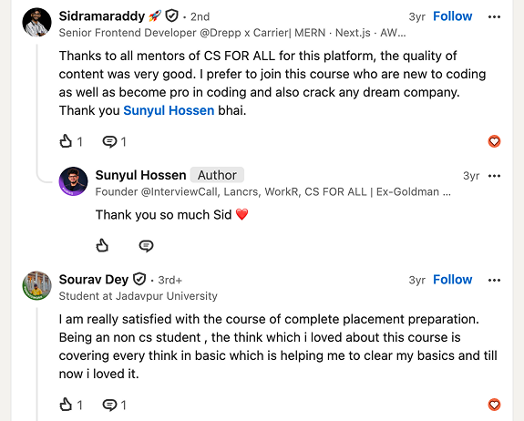 LinkedIn comments praising the program — 4