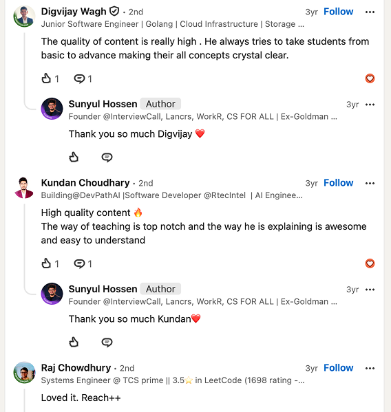 LinkedIn comments praising the program — 5