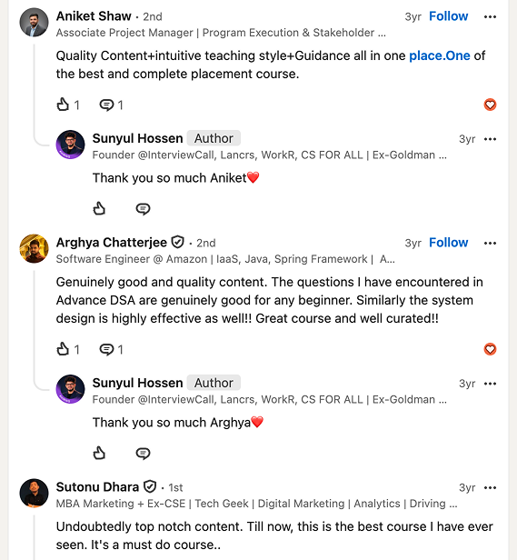 LinkedIn comments praising the program — 7