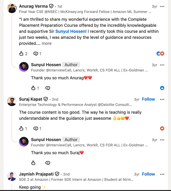 LinkedIn comments praising the program — 8