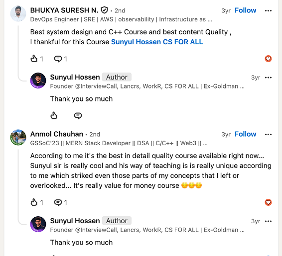 LinkedIn comments praising the program — 10