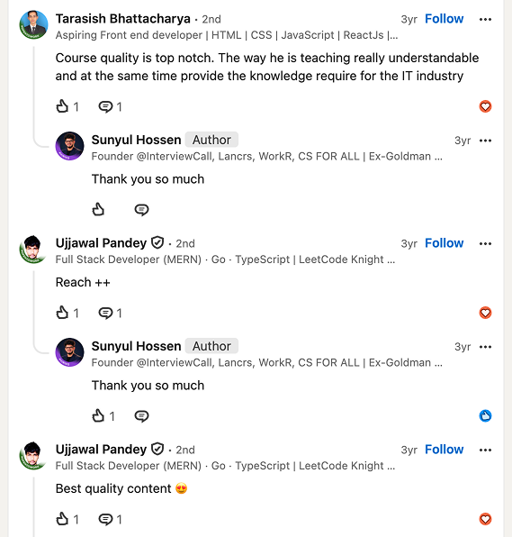 LinkedIn comments praising the program — 12