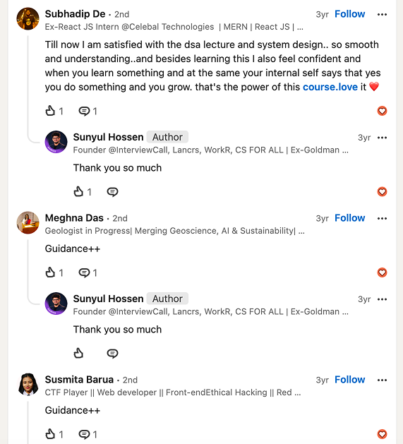 LinkedIn comments praising the program — 6