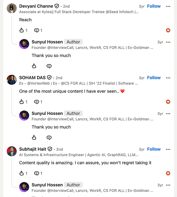 LinkedIn comments praising the program — 13