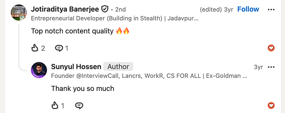 LinkedIn comments praising the program — 11
