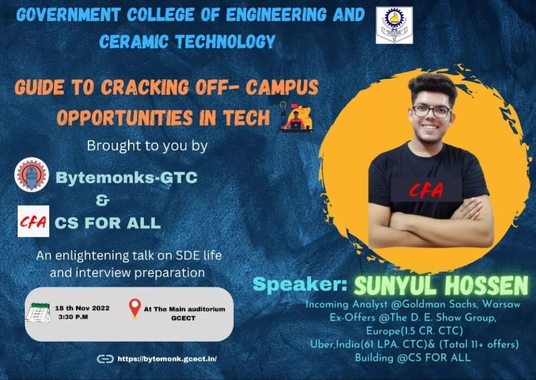 Guest speaker at Government College of Engineering and Ceramic Technology