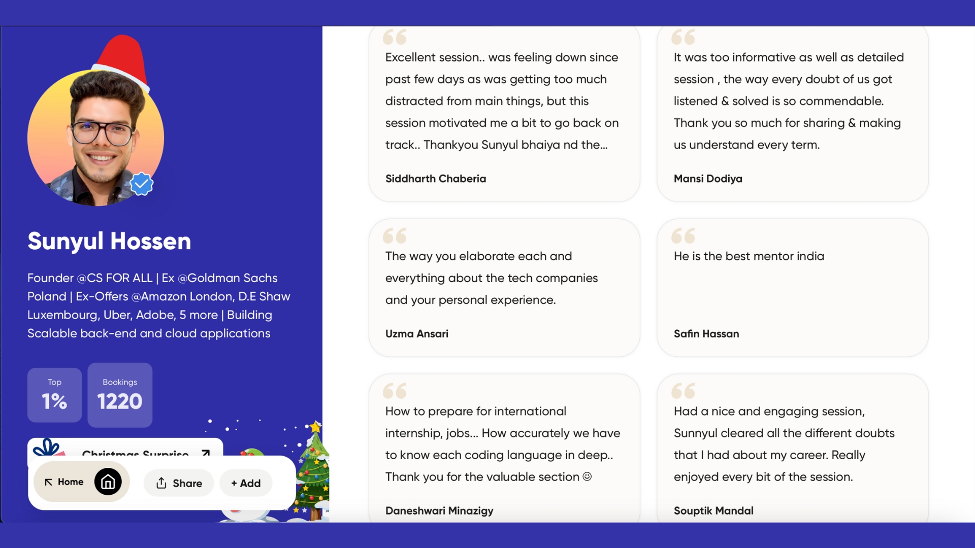 Reviews from 1:1 sessions with Sunyul Hossen — set 1