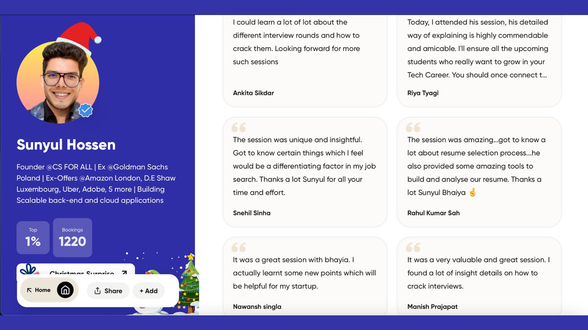 Reviews from 1:1 sessions with Sunyul Hossen — set 2